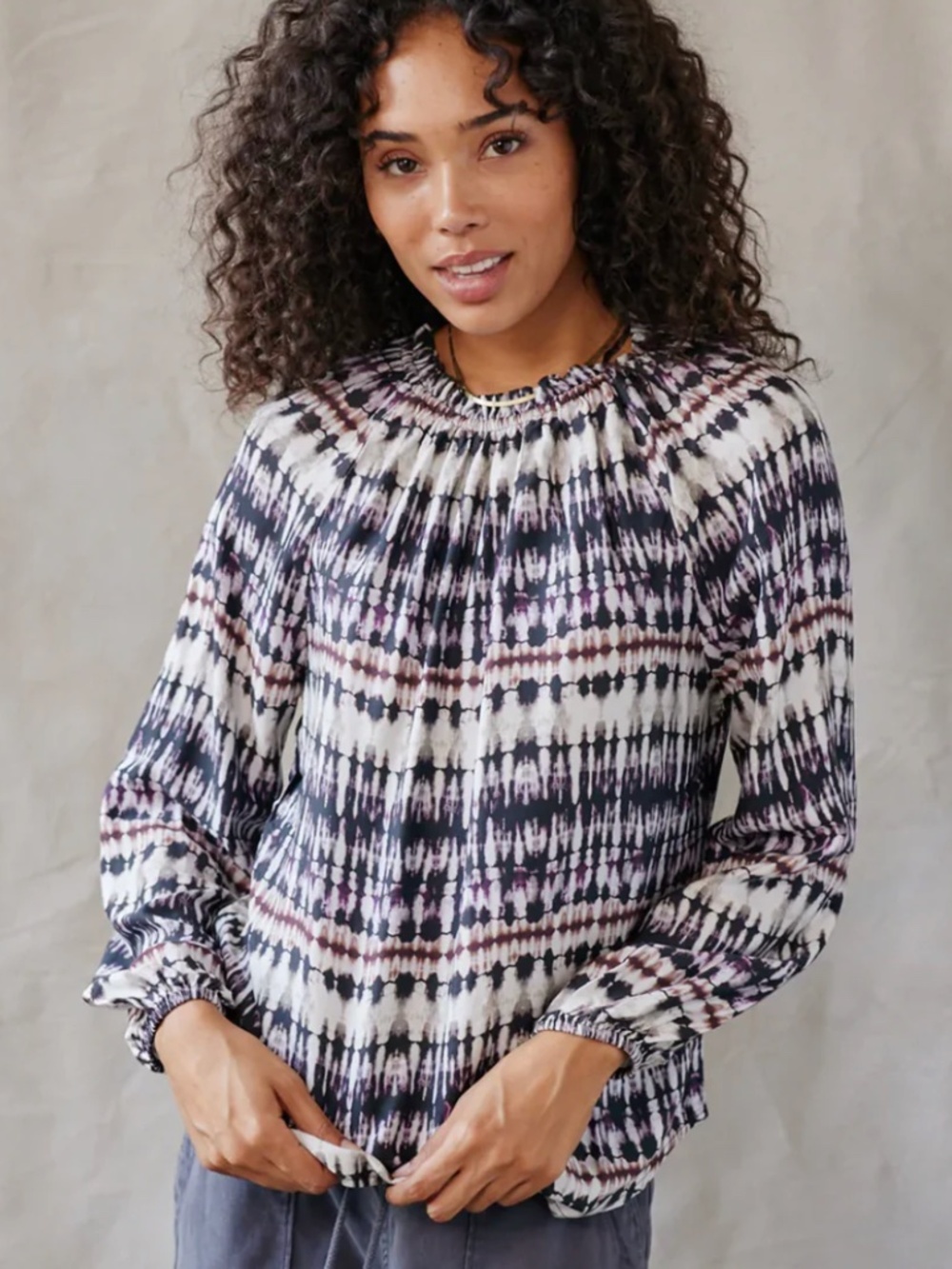 Bella Dahl Lucy Raglan Shirred Flowy Rustic Stripe Print Top Size Medium NWT